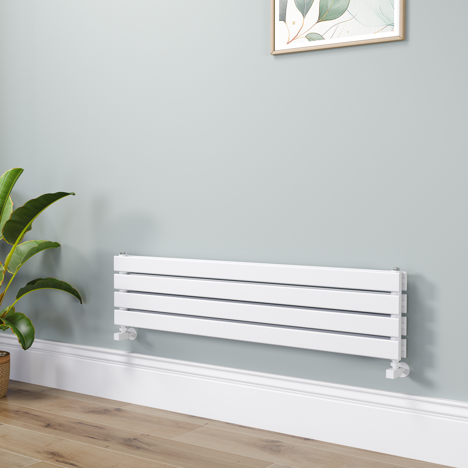 Riace White Flat Designer Radiator 280X1200mm Double Panel 1949 Btu