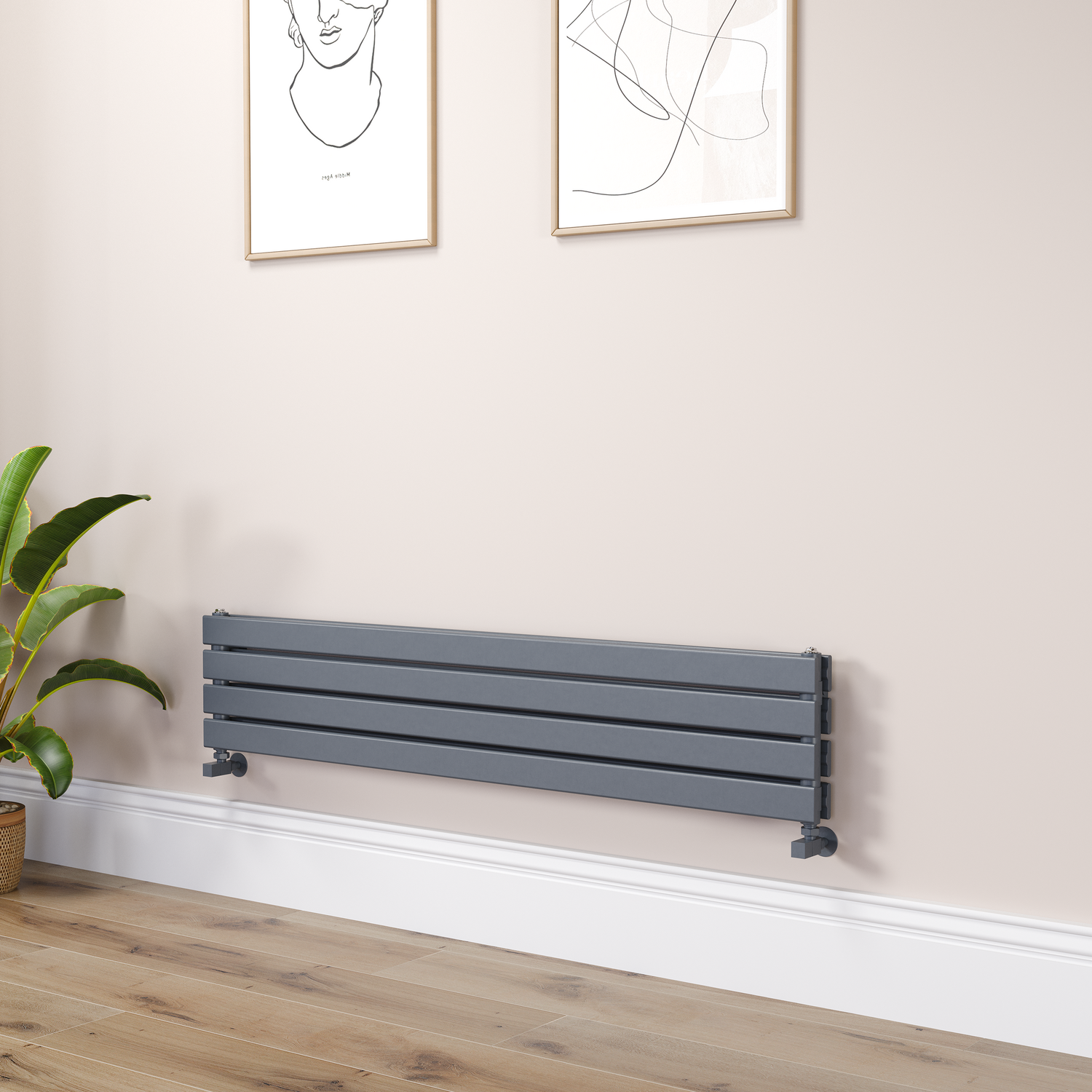 Riace Dark Grey Anthracite Linea Anthracite Flat Designer Radiator 280X1400mm Double Panel 2235 Btu - Horizontal Bars