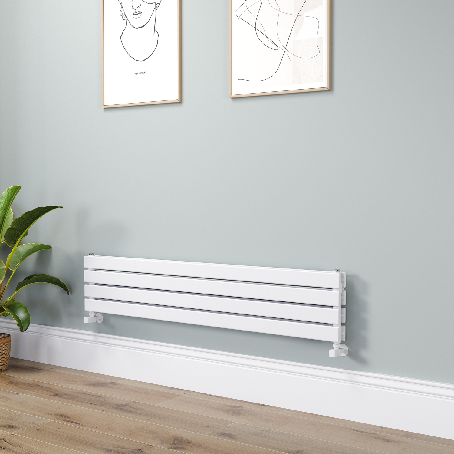 Riace White Flat Designer Radiator 280X1400mm Double Panel 2235 Btu