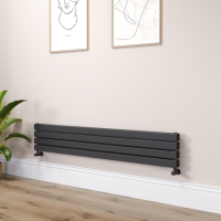 Riace Linea Midnight Black Flat Designer Radiator 280x1600mm Double Panel 2512 BTU - Horizontal Bars