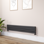 Riace Linea Midnight Black Flat Designer Radiator 280x1600mm Double Panel 2512 BTU - Horizontal Bars