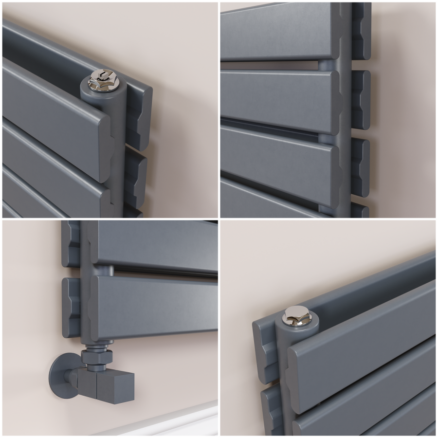 Riace Linea Dark Grey Anthracite Flat Designer Radiator 280x1600mm Double Panel 2512 BTU - Horizontal Bars