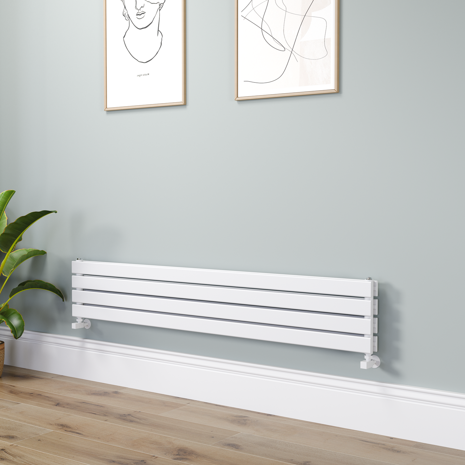 Riace White Flat Designer Radiator 280X1600mm Double Panel 2512 Btu