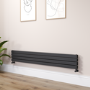 Riace Linea Midnight Black Flat Designer Radiator 280x1800mm Double Panel 2778 BTU - Horizontal Bars