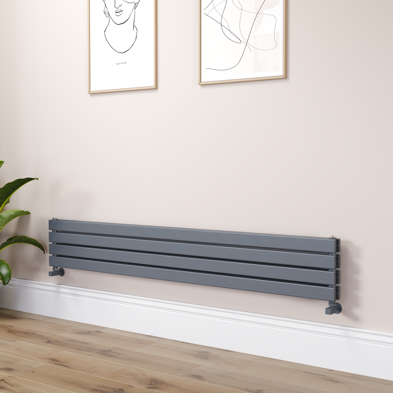 Riace Dark Grey Anthracite Flat Designer Radiator 280X1800mm Double Panel 2778 Btu