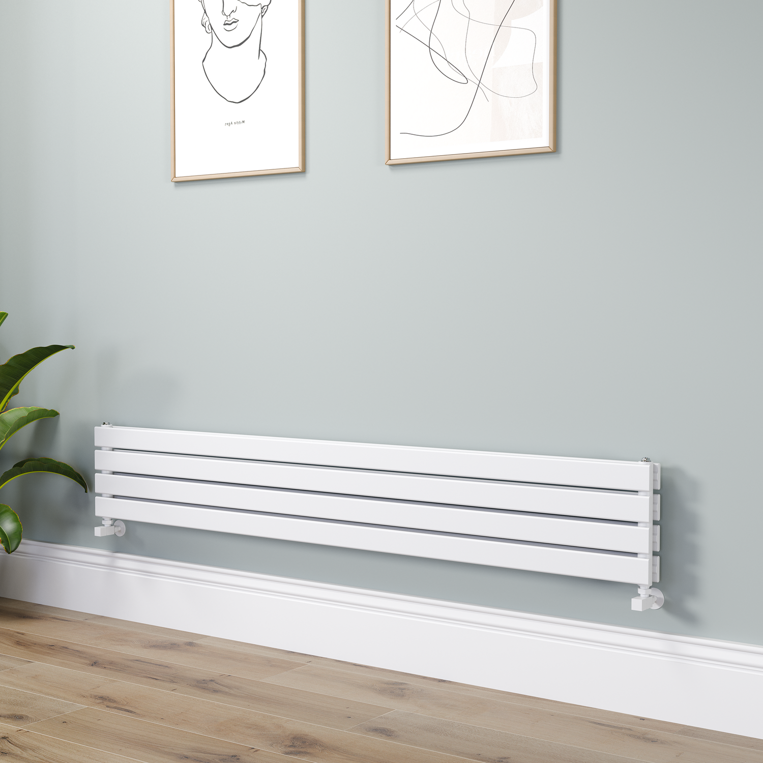 Riace White Flat Designer Radiator 280X1800mm Double Panel 2778 Btu