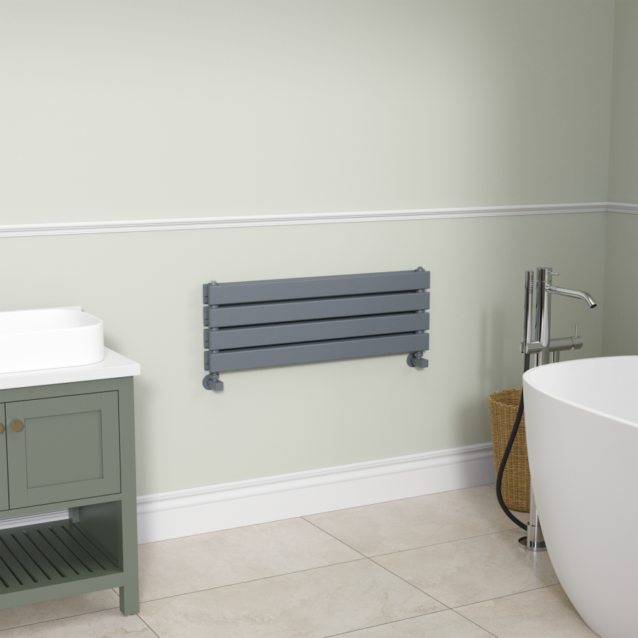 Riace Linea Dark Grey Anthracite Flat Designer Radiator 280x800mm Double Panel 1352 BTU - Horizontal Bars