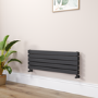 Riace Linea Midnight Black Flat Designer Radiator 350x1000mm Double Panel 2068 BTU - Horizontal Bars