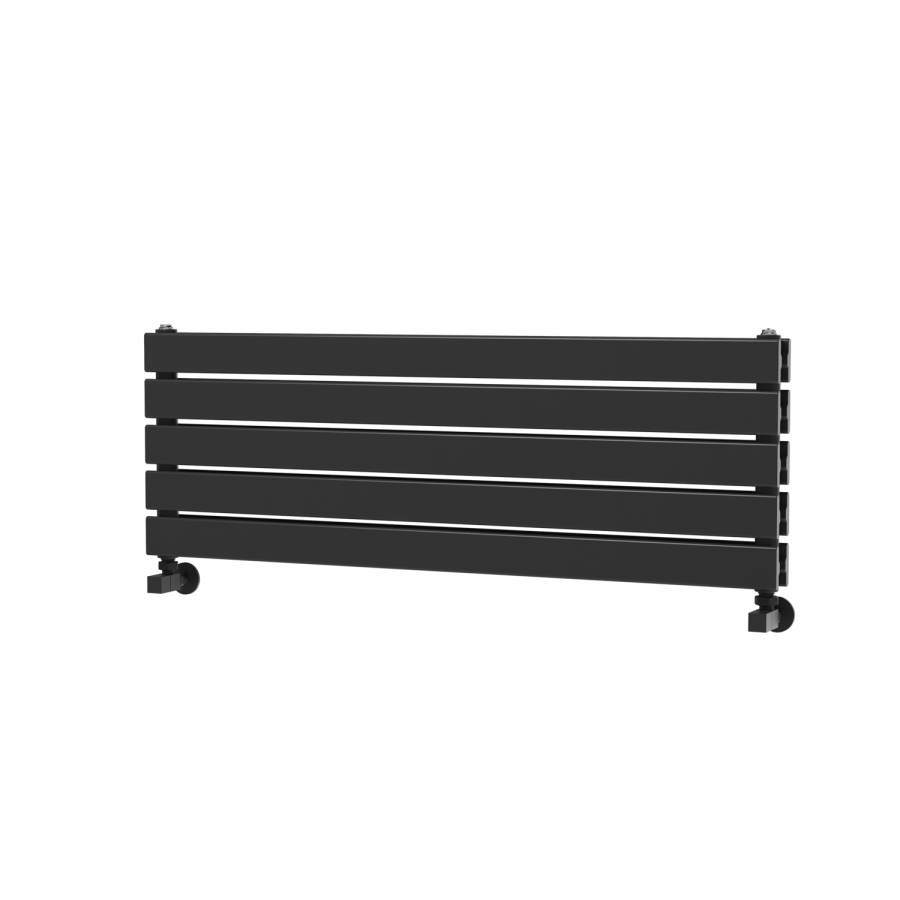 Riace Linea Midnight Black Flat Designer Radiator 350x1000mm Double Panel 2068 BTU - Horizontal Bars