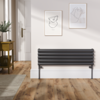 Sorrento Linea Black Oval Designer Radiator 295x1000mm Double Panel 1846 BTU - Horizontal Bars