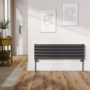 Sorrento Linea Black Oval Designer Radiator 295x1000mm Double Panel 1846 BTU - Horizontal Bars