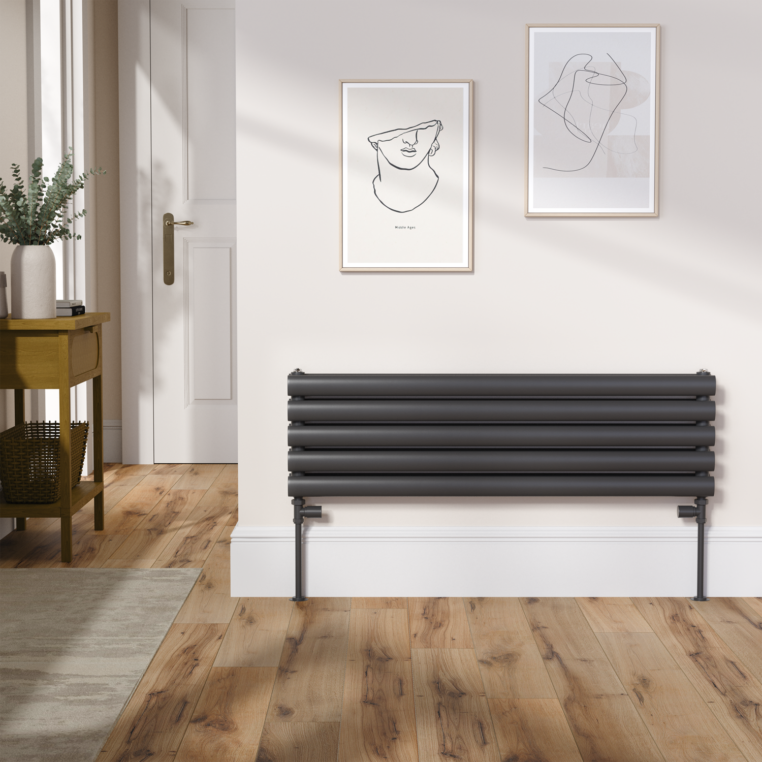 Sorrento Midnight Black Oval Designer Radiator 295X1000mm Double Panel 1846 Btu