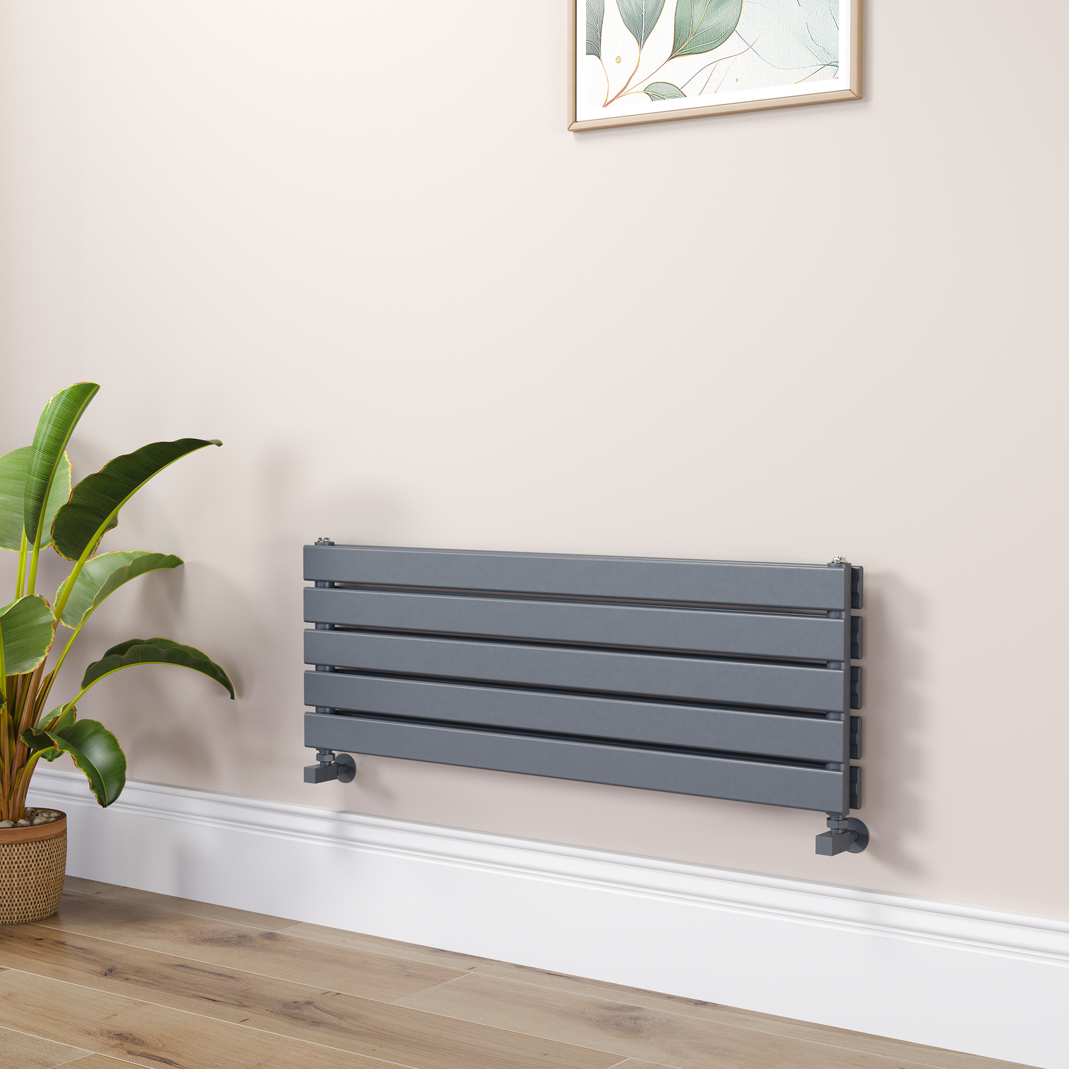 Riace Dark Grey Anthracite Linea Flat Designer Radiator 350X1000mm Double Panel 2068 Btu - Horizontal Bars