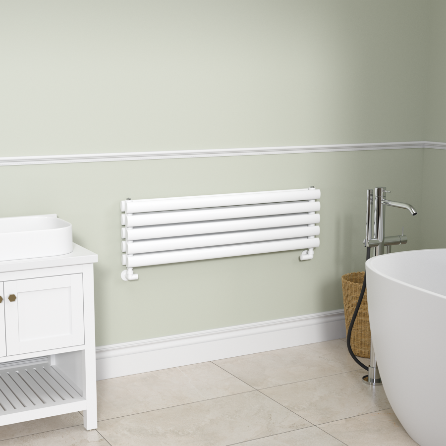 Sorrento Linea White Oval Designer Radiator 295x1000mm Double Panel 1846 BTU - Horizontal Bars