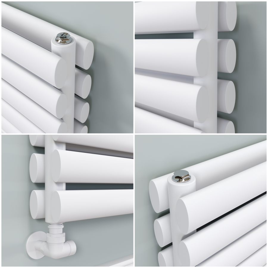 Sorrento Linea White Oval Designer Radiator 295x1000mm Double Panel 1846 BTU - Horizontal Bars