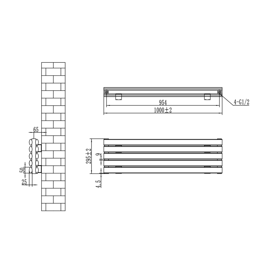 Sorrento Linea White Oval Designer Radiator 295x1000mm Double Panel 1846 BTU - Horizontal Bars