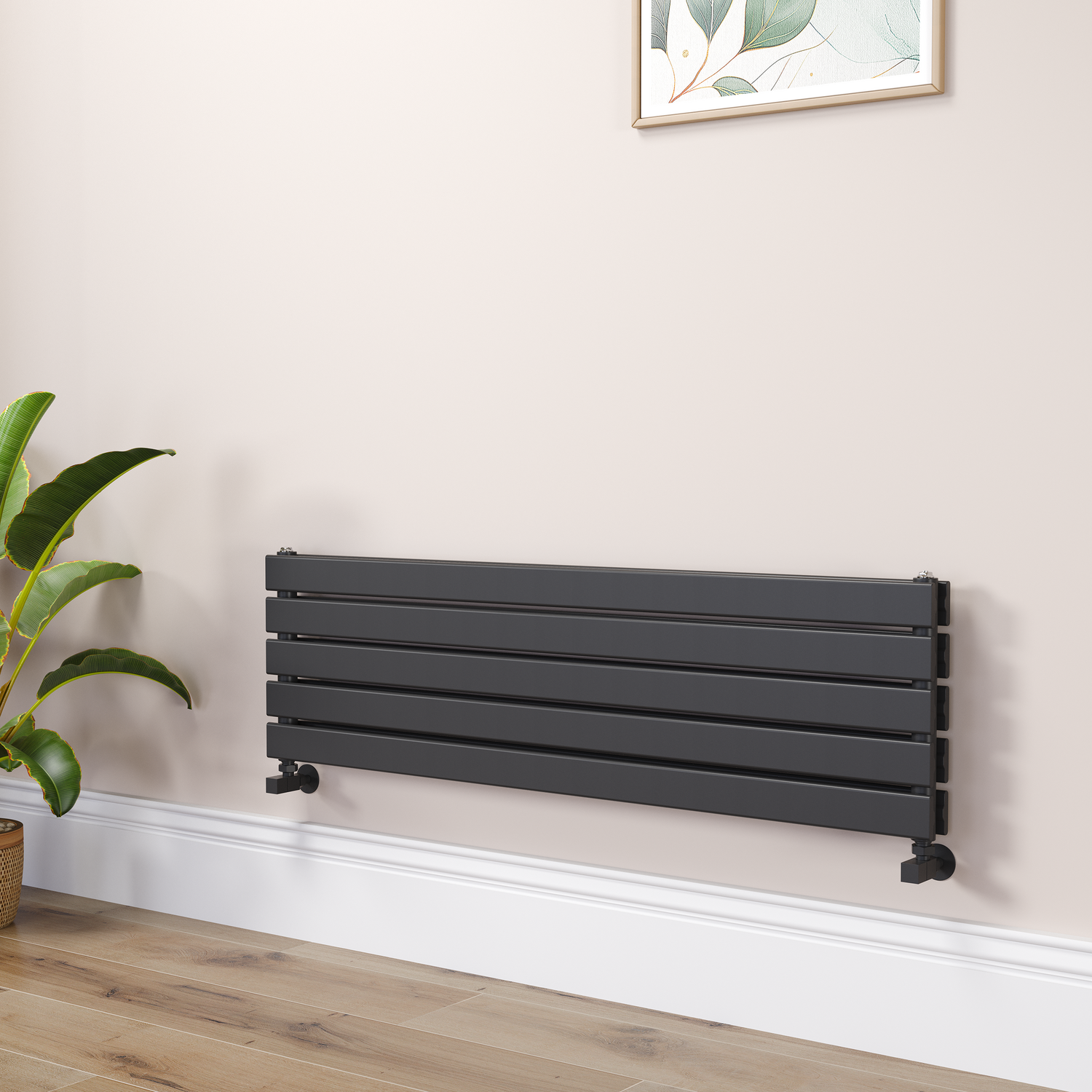 Riace Midnight Black Flat Designer Radiator 350X1200mm Double Panel 2437 Btu