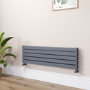 Riace Linea Dark Grey Anthracite Flat Designer Radiator 350x1200mm Double Panel 2437 BTU - Horizontal Bars