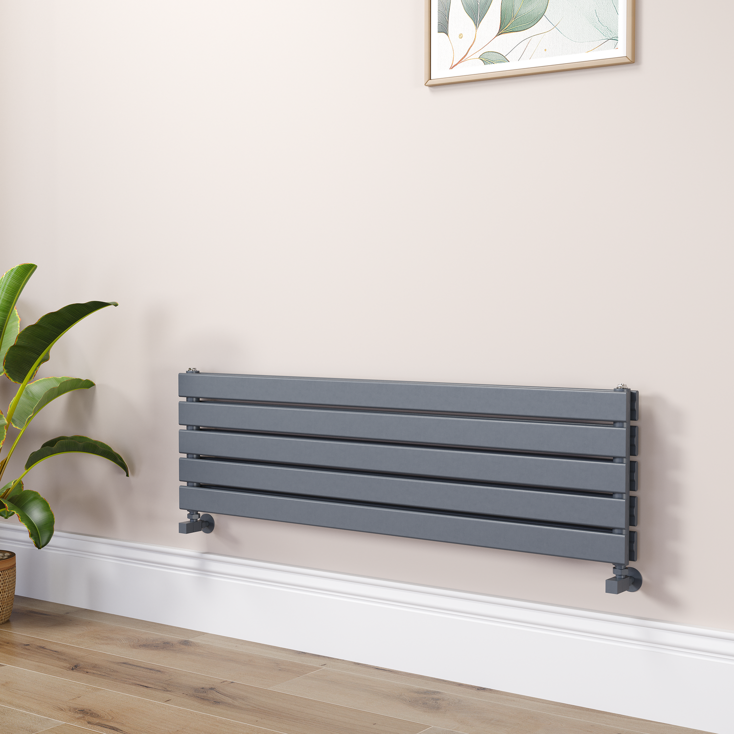 Riace Dark Grey Anthracite Flat Designer Radiator 350X1200mm Double Panel 2437 Btu