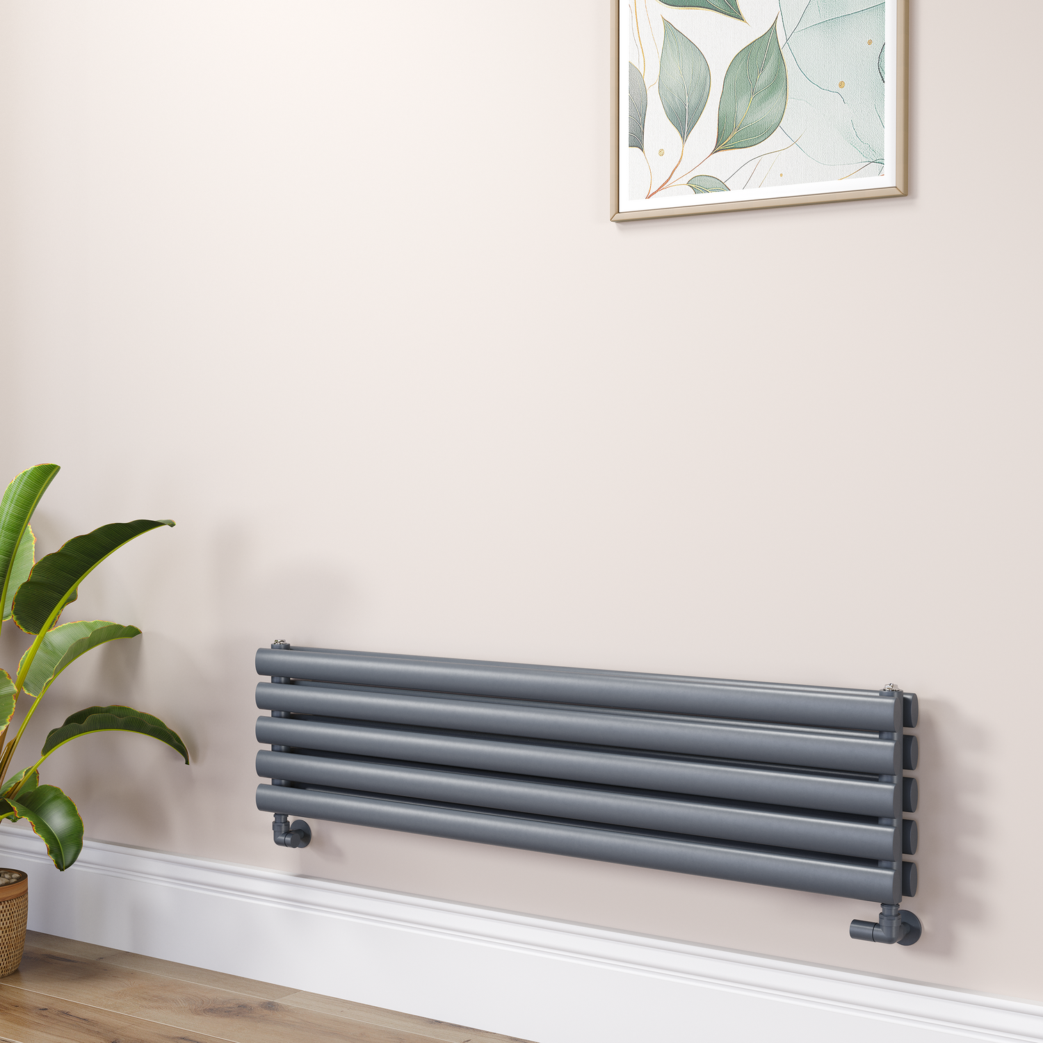 Sorrento Dark Grey Anthracite Oval Designer Radiator 295X1200mm Double Panel 2177 Btu