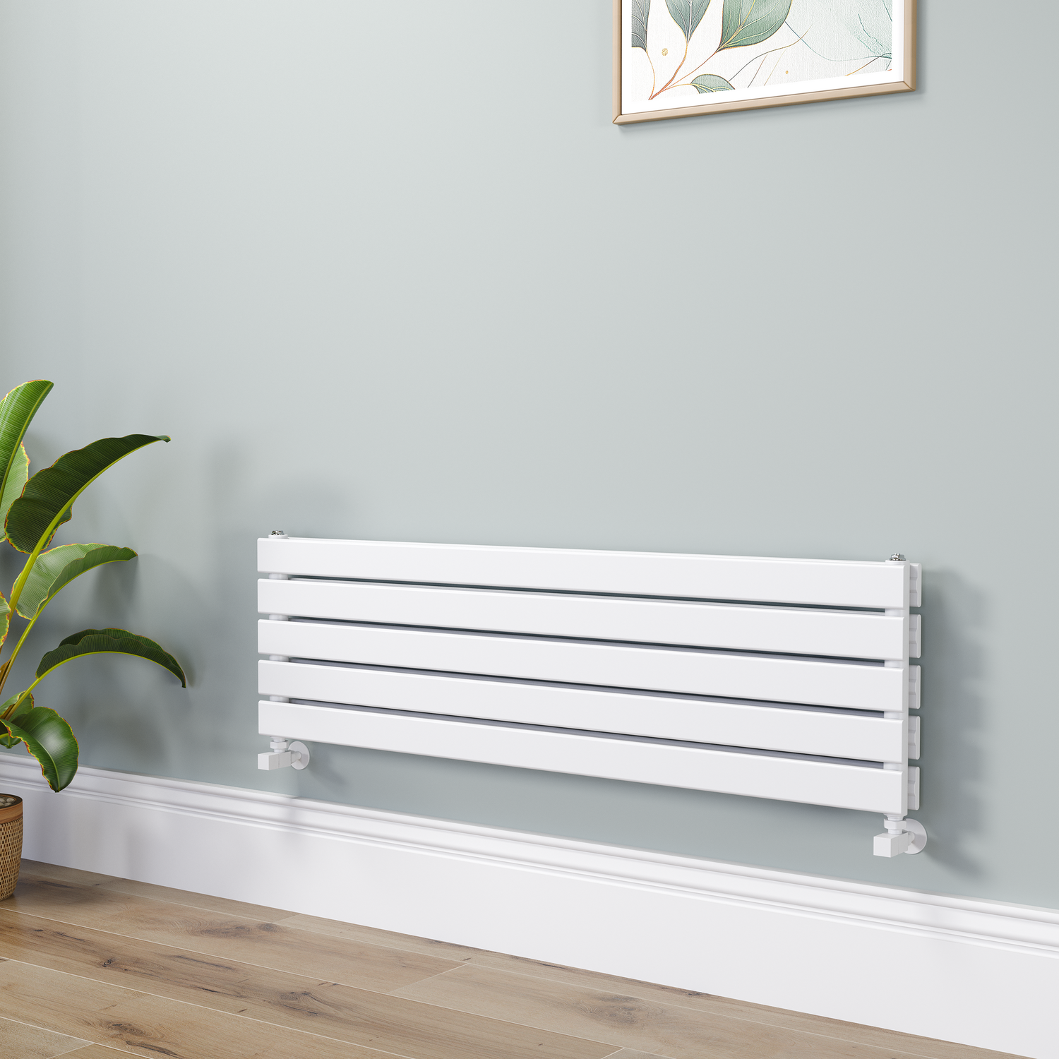 Riace White Flat Designer Radiator 350X1200mm Double Panel 2437 Btu