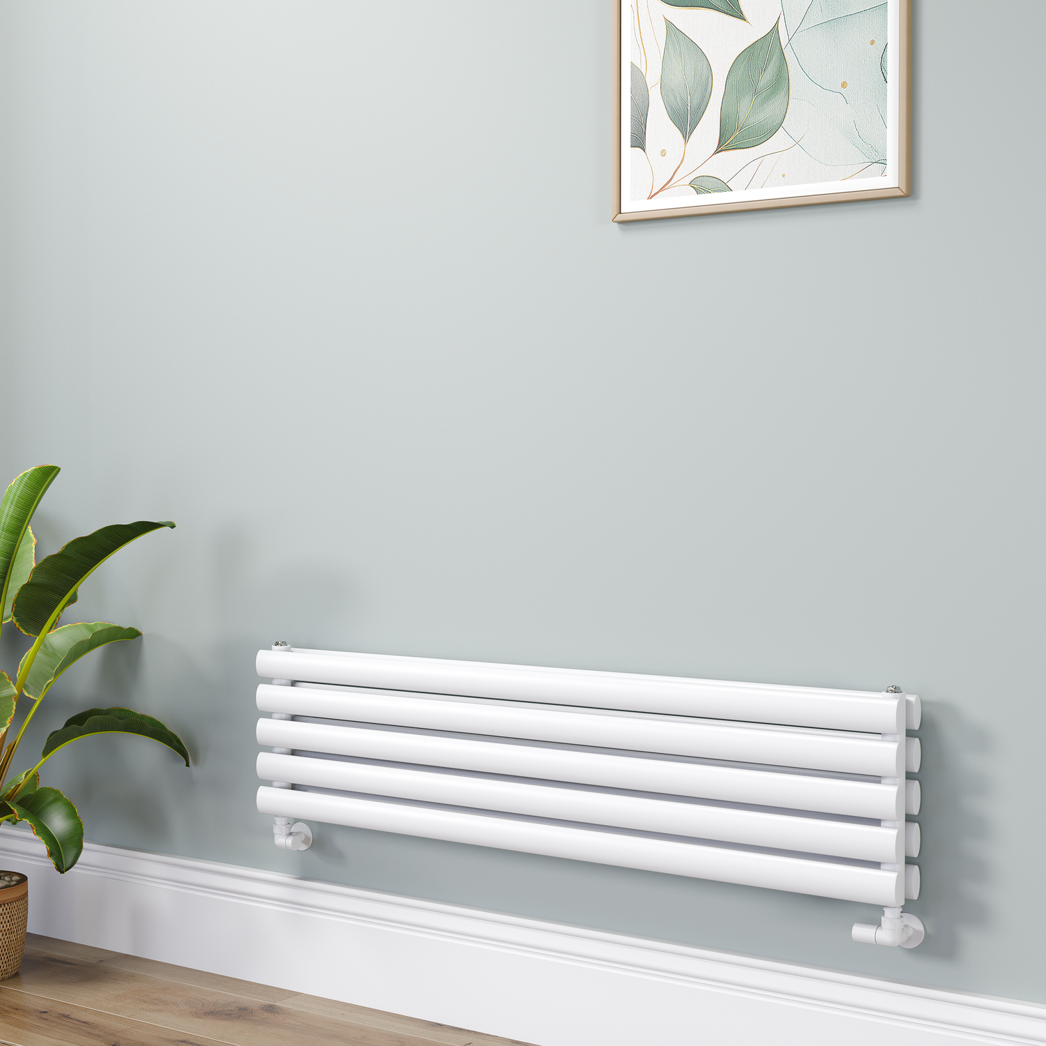 Sorrento White Oval Designer Radiator 295X1200mm Double Panel 2177 Btu