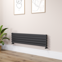 Riace Linea Midnight Black Flat Designer Radiator 350x1400mm Double Panel 2792 BTU - Horizontal Bars