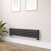 Sorrento Linea Midnight Black Oval Designer Radiator 295x1400mm Double Panel 2509 BTU - Horizontal Bars