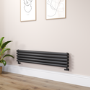 Sorrento Linea Midnight Black Oval Designer Radiator 295x1400mm Double Panel 2509 BTU - Horizontal Bars
