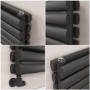 Sorrento Linea Midnight Black Oval Designer Radiator 295x1400mm Double Panel 2509 BTU - Horizontal Bars