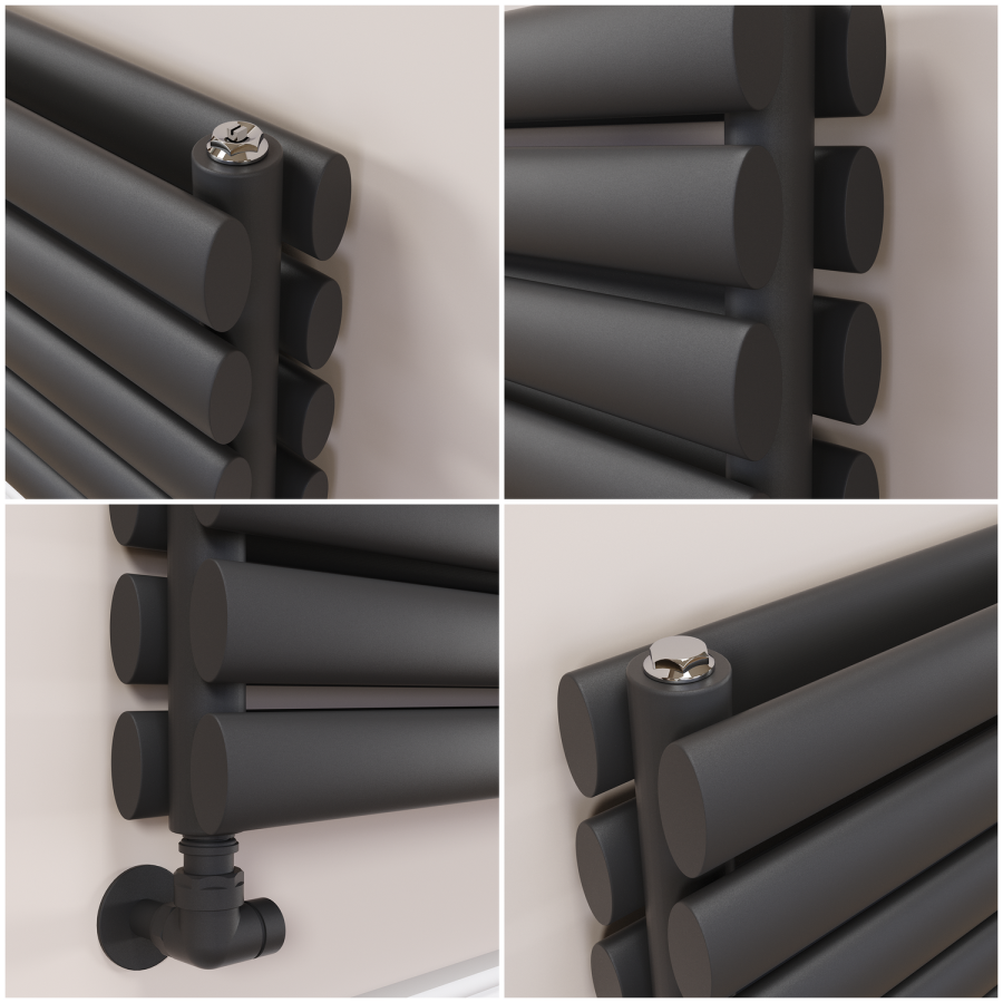 Sorrento Linea Midnight Black Oval Designer Radiator 295x1400mm Double Panel 2509 BTU - Horizontal Bars