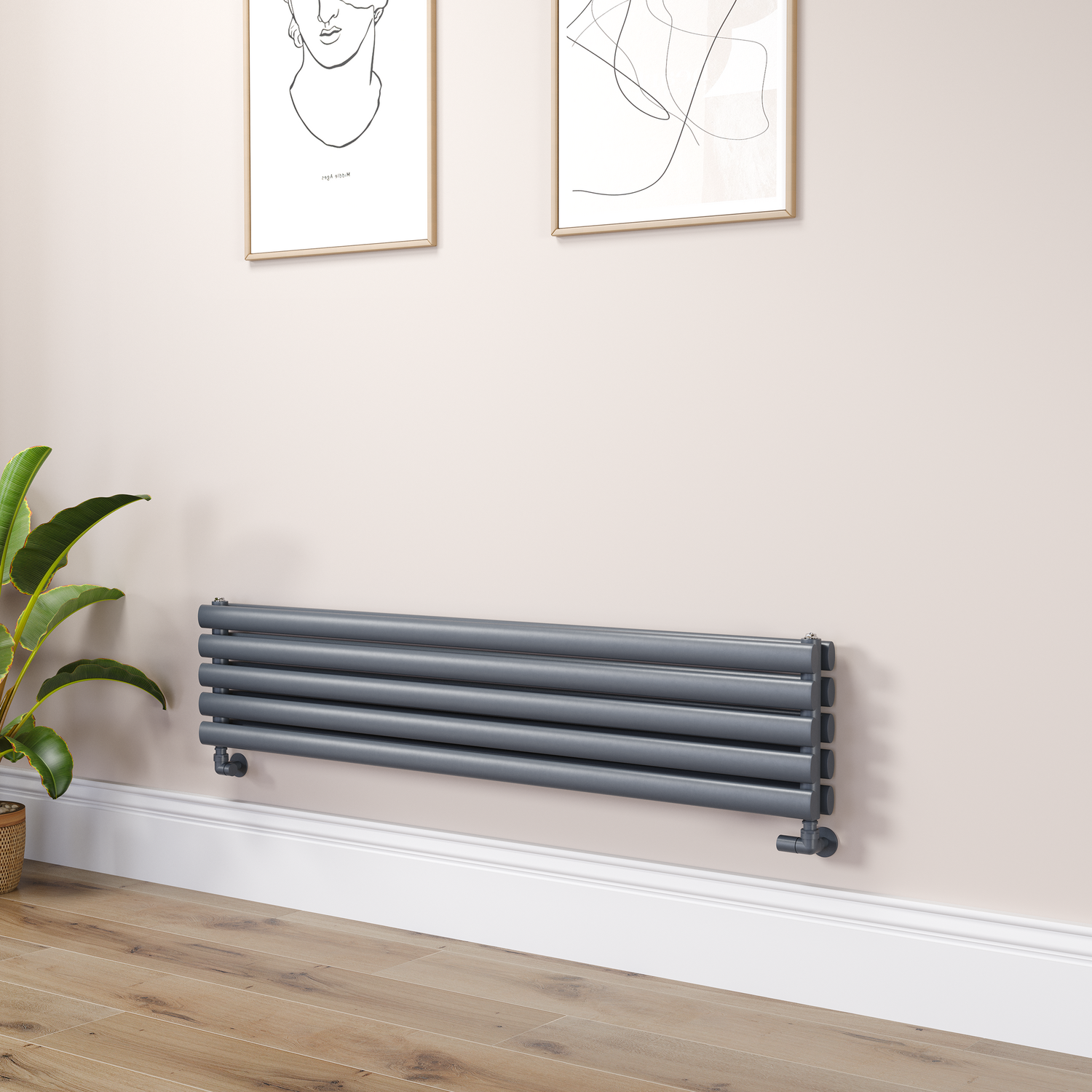 Sorrento Dark Grey Anthracite Oval Designer Radiator 295X1400mm Double Panel 2509 Btu