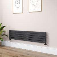 Riace Linea Midnight Black Flat Designer Radiator 350x1600mm Double Panel 3140 BTU - Horizontal Bars