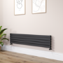 Riace Linea Midnight Black Flat Designer Radiator 350x1600mm Double Panel 3140 BTU - Horizontal Bars