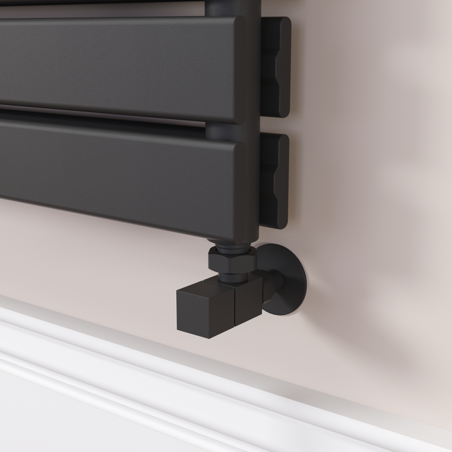 Riace Linea Midnight Black Flat Designer Radiator 350x1600mm Double Panel 3140 BTU - Horizontal Bars