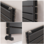 Riace Linea Midnight Black Flat Designer Radiator 350x1600mm Double Panel 3140 BTU - Horizontal Bars