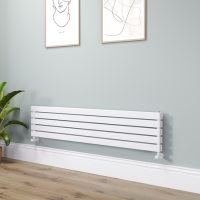 Riace Linea White Flat Designer Radiator 350x1600mm Double Panel 3140 BTU - Horizontal Bars