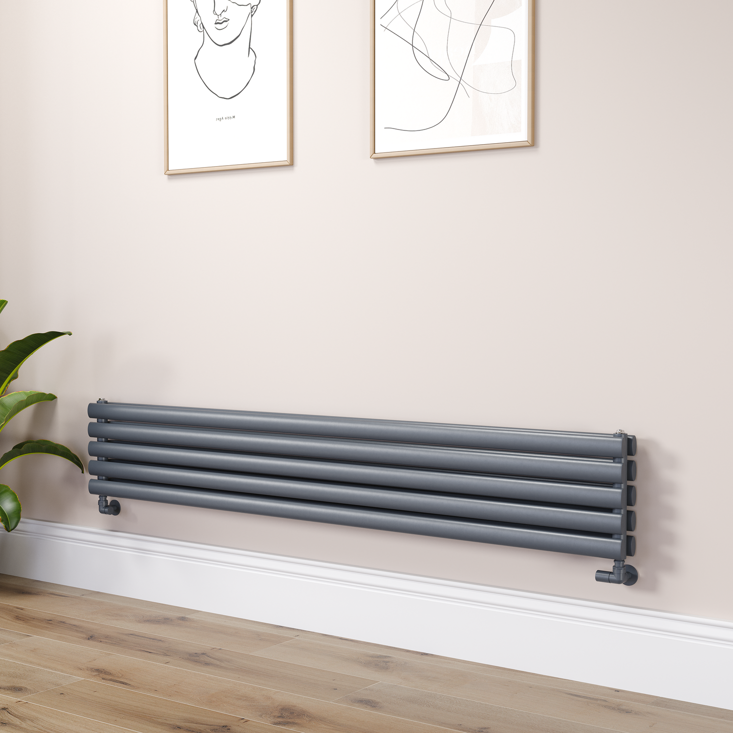 Sorrento Dark Grey Anthracite Oval Designer Radiator 295X1800mm Double Panel 3171 Btu