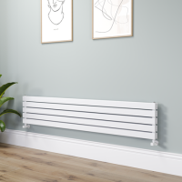 Riace Linea White Flat Designer Radiator 350x1800mm Double Panel 3474 BTU - Horizontal Bars