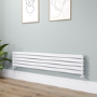 Riace Linea White Flat Designer Radiator 350x1800mm Double Panel 3474 BTU - Horizontal Bars