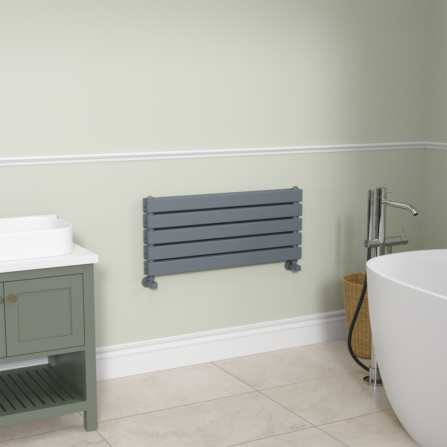 Riace Linea Dark Grey Anthracite Flat Designer Radiator 350x800mm Double Panel 1693 BTU - Horizontal Bars