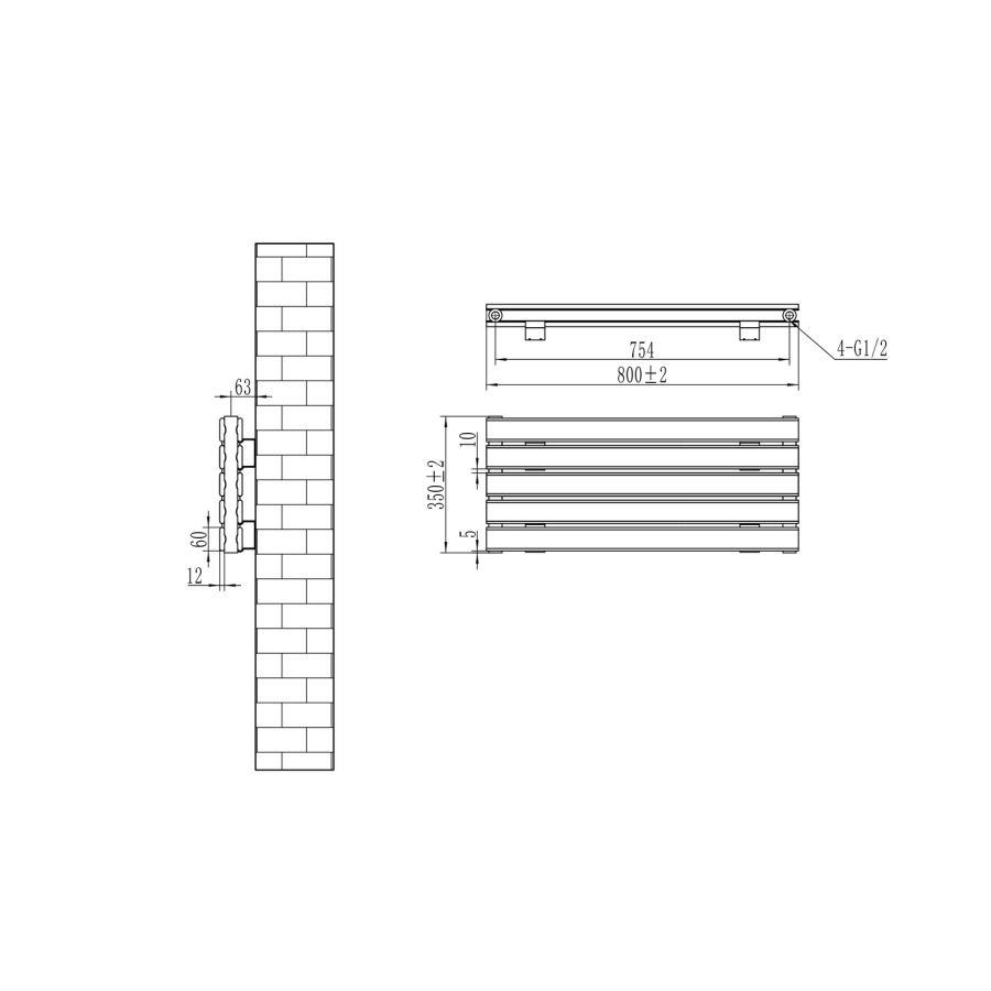 Riace Linea Dark Grey Anthracite Flat Designer Radiator 350x800mm Double Panel 1693 BTU - Horizontal Bars