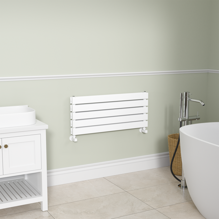 Riace Linea White Flat Designer Radiator 350x800mm Double Panel 1693 BTU - Horizontal Bars
