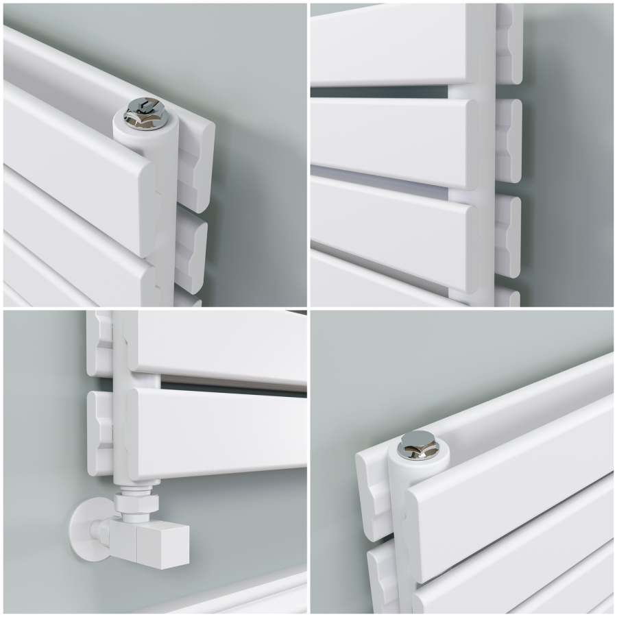 Riace Linea White Flat Designer Radiator 350x800mm Double Panel 1693 BTU - Horizontal Bars