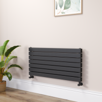 Riace Linea Midnight Black Flat Designer Radiator 490x1000mm Double Panel 2898 BTU - Horizontal Bars