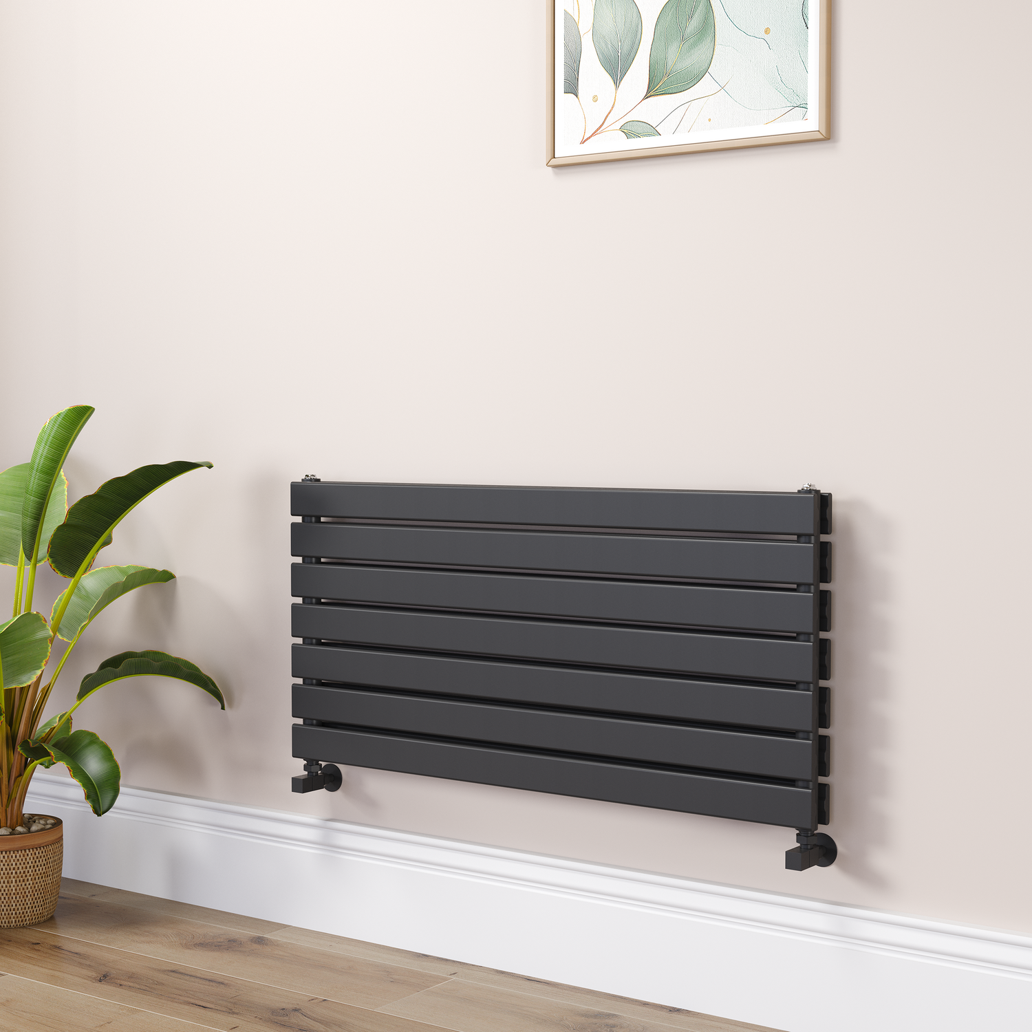 Riace Midnight Black Linea Flat Designer Radiator 490X1000mm Double Panel 2898 Btu - Horizontal Bars