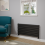 Riace Linea Midnight Black Flat Designer Radiator 490x1000mm Double Panel 2898 BTU - Horizontal Bars
