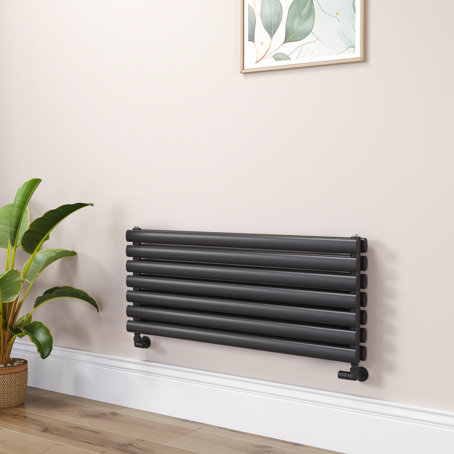Sorrento Midnight Black Linea Black Oval Designer Radiator 413X1000mm Double Panel 2584 Btu - Horizontal Bars