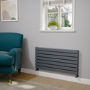 Riace Linea Dark Grey Anthracite Flat Designer Radiator 490x1000mm Double Panel 2898 BTU - Horizontal Bars