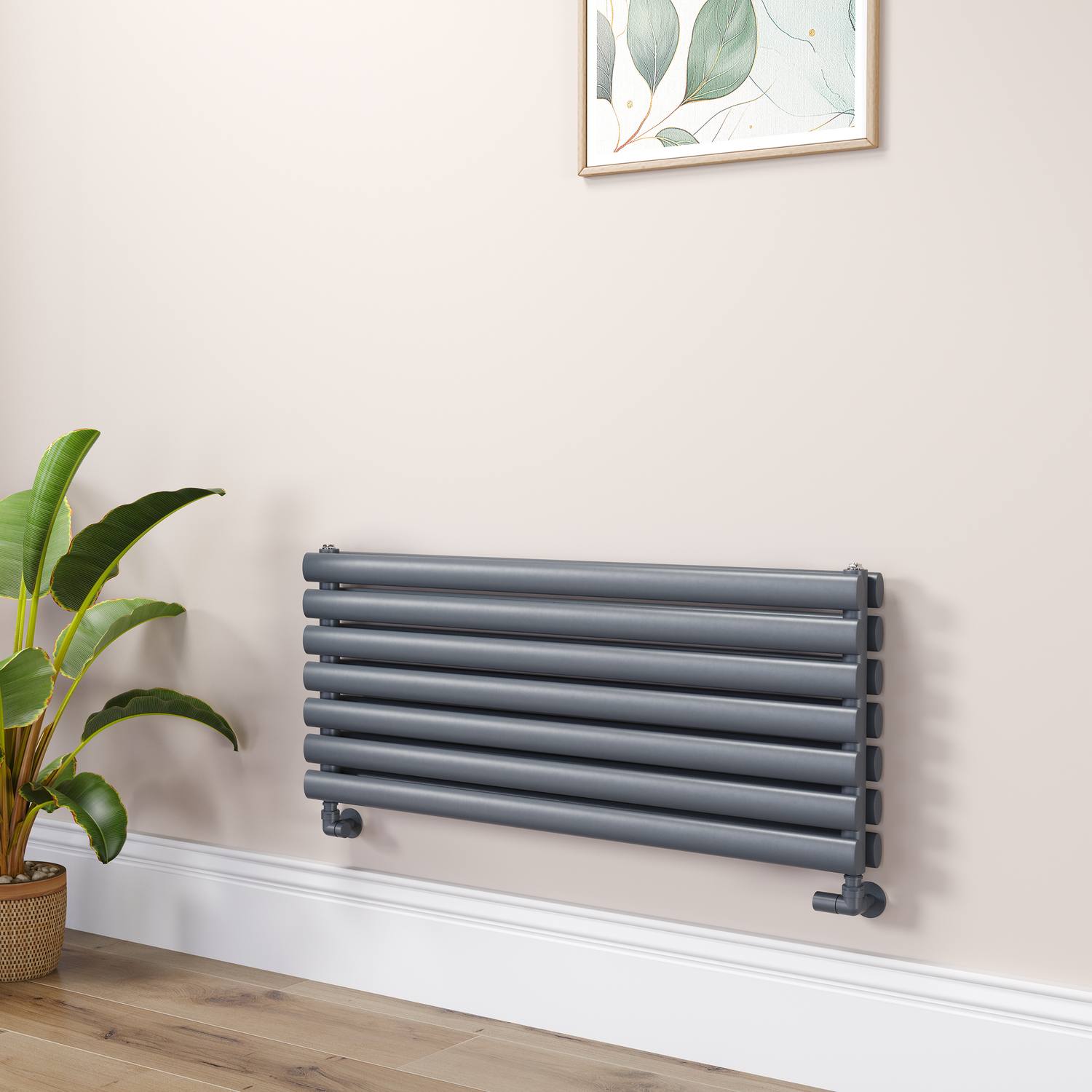 Sorrento Dark Grey Anthracite Linea Anthracite Oval Designer Radiator 413X1000mm Double Panel 2584 Btu - Horizontal Bars